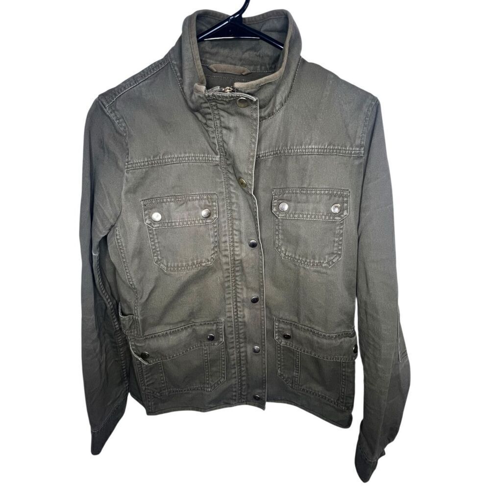 J. Crew Army Green Zip And Button Up Cargo Jacket With Pockets